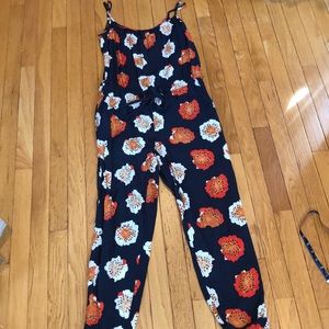 Loft drawstring wait floral jumpsuit